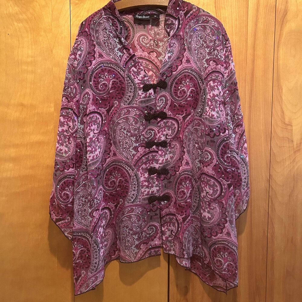 Maggie Barnes Womens‎ Purple Pink Paisley Blouse-Beaded-Sz 2X-Flowy-Fairy-Event